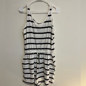 Black and white striped romper with pockets